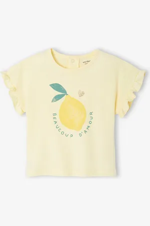 Vertbaudet Babyshirt met ruches aan de mouwen en fruitmotief pastelgeel
