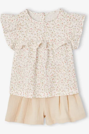Vertbaudet Feestelijk setje voor meisjes blouse en short van katoengaas wit