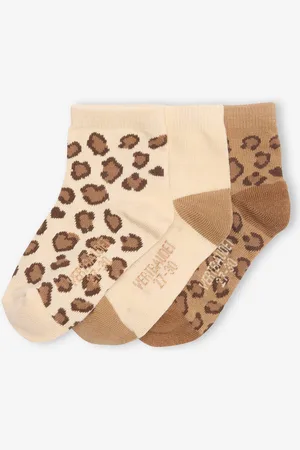 Vertbaudet Set van 3 paar enkelsokjes met luipaardmotieven beige