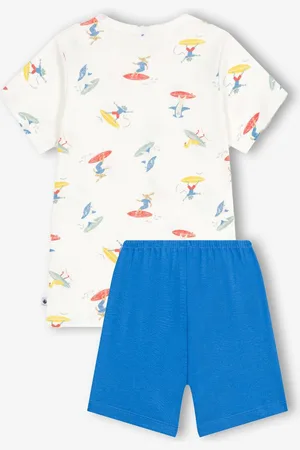 Petit Bateau Korte pyjama met surfermotieven voor kinderen wit
