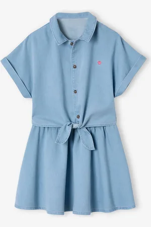 Vertbaudet Meisjesset met geknoopte blouse en rokje lichtblauw