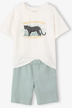 Vertbaudet Jongensset short + T-shirt saliegroen