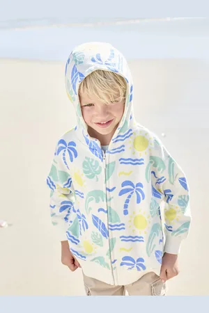 Vertbaudet Sweatshirt met rits, capuchon en surfmotieven voor jongens wit, bedrukt