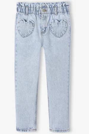 Vertbaudet Paperbag jeans meisjes zakken hartjes lichtblauw