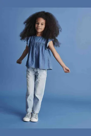 Vertbaudet Rechte jeans MorphologiK meisjes heupomvang Medium gebleekt denim