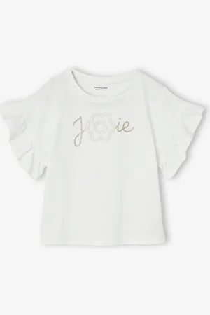 Vertbaudet T-shirt voor een ceremonie met een reliëfbloemenmotief en glitterletters voor meisjes wit