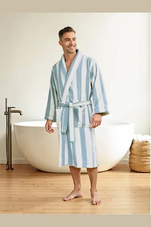 Vertbaudet Gestreepte badjas voor volwassenen TRANSAT familie-capsulecollectie, personaliseerbaar, met gerecycled katoen blauw, gestreept
