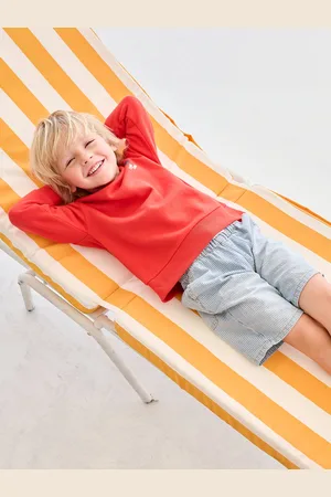 Vertbaudet Denim jongensbermuda, gemakkelijk aan te trekken blauw, gestreept