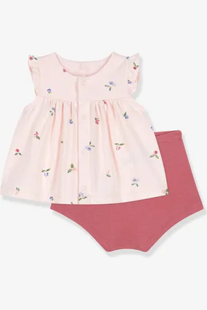 Petit Bateau 2-delig set met bloemenjurk en romper voor baby rouge