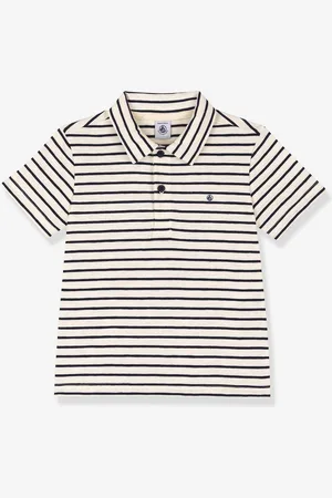 Petit Bateau Gestreept poloshirt met korte mouwen voor jongens vanille