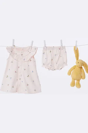 Petit Bateau Babyjurk + bloomer met fruitprint rouge