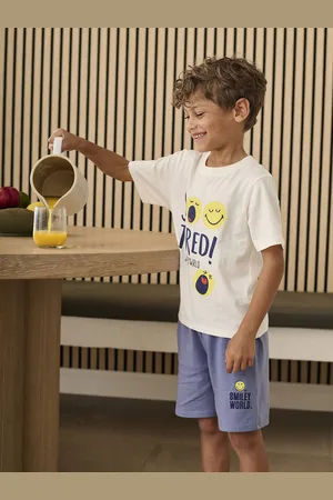 Smiley Pyjashort ® so tired chambrayblauw