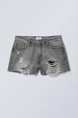 Weekday Duchess Low Rise Distressed Mini Denim Shorts