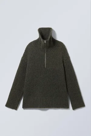 Weekday Rib-Knit Half-Zip Turtleneck Sweater