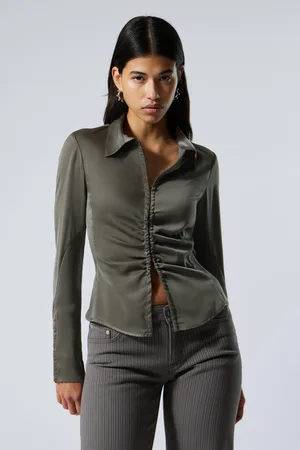 Weekday Long-Sleeved Fitted Satin Shirt