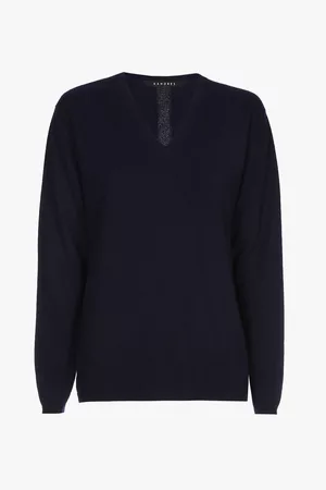 XANDRES Navyblauwe cashmere trui met V-hals