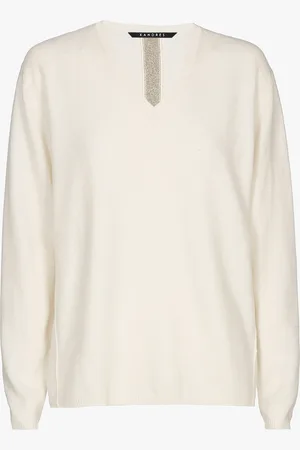 XANDRES Witte cashmere trui met V-hals