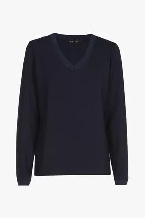 XANDRES Navyblauw T-shirt met V-hals en lange mouwen