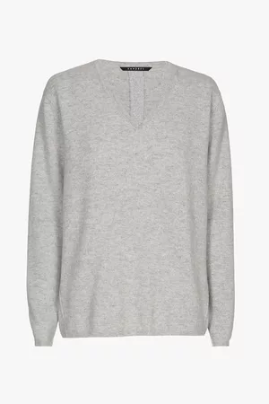 XANDRES Grijze cashmere trui met V-hals