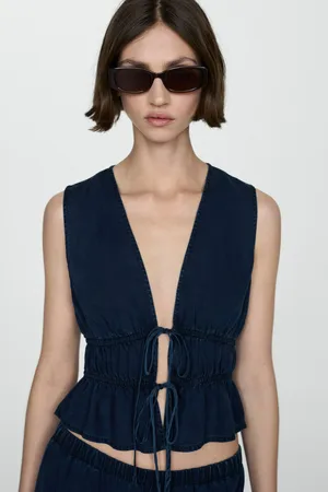 MANGO Blazer - Mid Blue Denim
